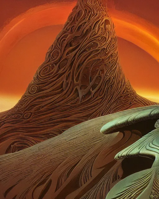 Image similar to dune movie by roger dean, biomechanical, 4 k, hyper detailed