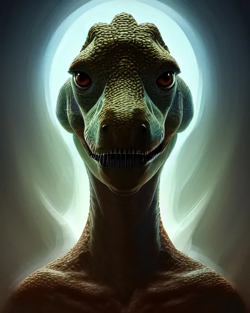 Image similar to symmetry portrait of sensual dinosaur, fae, glowing skin, intricate, elegant, highly detailed, digital painting, artstation, concept art, smooth, sharp focus, illustration, art by artgerm and greg rutkowski and fra angelico and unreal engine 5