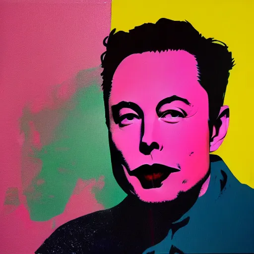 Image similar to elon musk artistic acrylic painting in the style of andy warhol