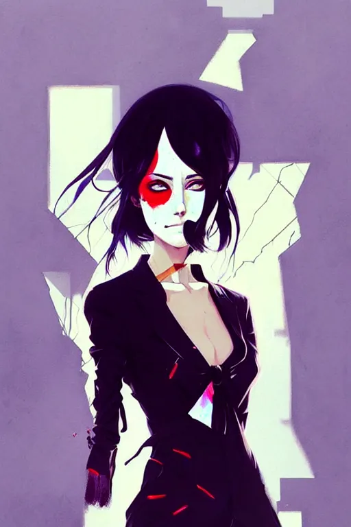 Image similar to a ultradetailed beautiful painting of a stylish goth girl wearing a tie, by conrad roset, greg rutkowski and makoto shinkai trending on artstation