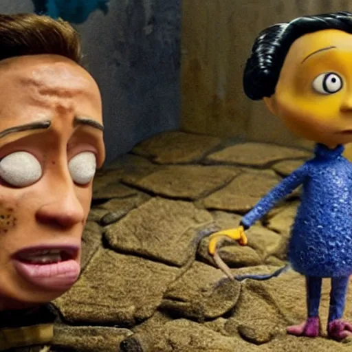 Prompt: A still of Dwayne Johnson in the film Coraline, highly detailed, very detailed, extremely detailed, detailed, HD Quality, taken in the mid 2000s