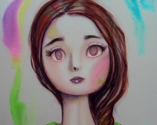 Image similar to a girl with the ice cream watercolor colored pencil painting trending on artstation