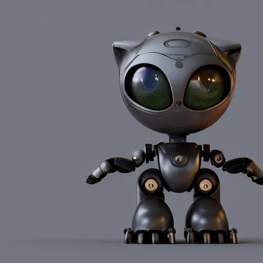 Image similar to cute sci - fi robot kitty, hard surface 3 d, pixar, 8 k, octane render
