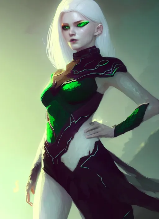 Prompt: a beautiful white - haired girl with emerald eyes dressed as a superhero, pyromancer, intricate, elegant, highly detailed, digital painting, artstation, concept art, smooth, sharp focus, illustration, ethereal, misty, by ilya kuvshinov and jeremy mann, 8 k, octane render