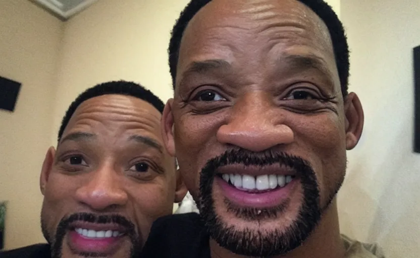 Image similar to my uncle that look like will smith if he was poor asf accidentally taking a selfie, front camera, camera flash is so bright in his face, viral, selfie, viral on twitter, viral on instagram, viral photo
