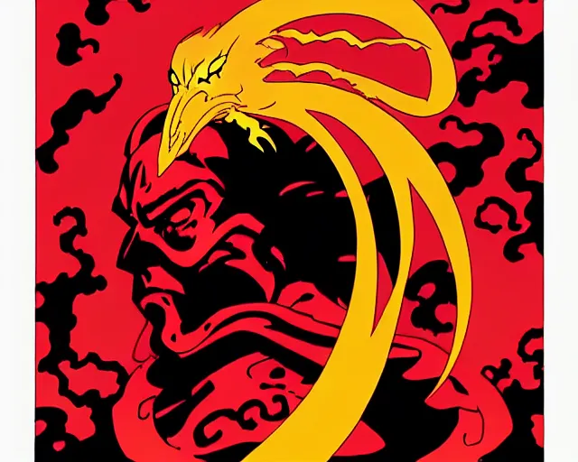 Prompt: red phoenix portrait by mike mignola and alex gray, 2 d illustration h 9 6 0