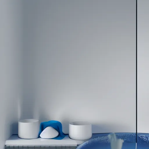 Image similar to white zen clean modern minimalist white room with tiny indoor blue hotspring by peter tarka softly lit well contoured smooth fair walls, up close shot, sharp focus, zen, clean, modern minimalist, zaha hadid octane highly render, 4 k, ultra hd,