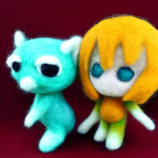 Prompt: a needle felted chibi zero suit samus, needle felting art.