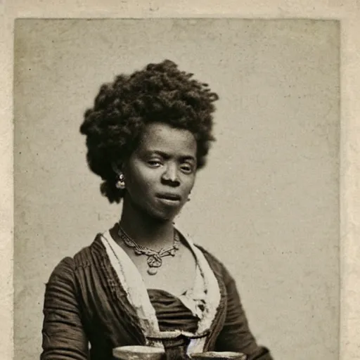 Prompt: afro woman on a cafe in paris, 1 8 0 0 s