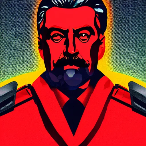 Image similar to cyberpunk joseph stalin as the leader of a futuristic communist society, cybernetics, sharp lines, digital, artstation, colored in