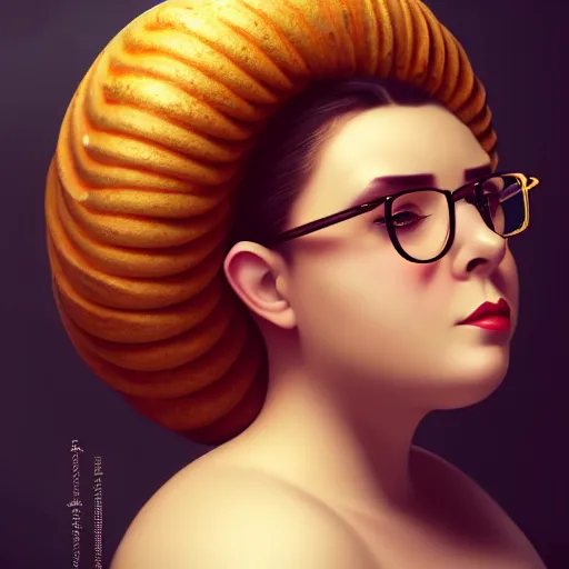 Prompt: portrait of a heavy stocky stocky petite gorgeous beautiful beautiful woman, with a bundt bundt pan face, ((greek)) romanian, glasses glasses, wide shot, digital art, top, detailed , 8k, trending on artstation