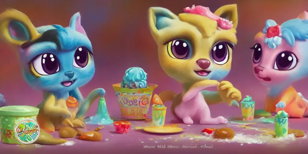 Image similar to 3 d littlest pet shop animal / ice cream hybrid, master painter and art style of noel coypel, art of emile eisman - semenowsky, art of edouard bisson