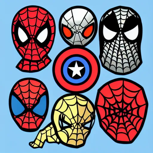 Image similar to a Avengers-Spiderman, svg sticker, vector art, wearing headphones, jamming to music