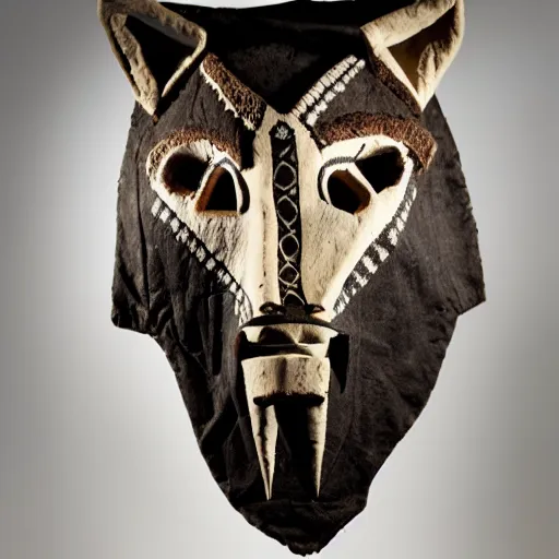 Image similar to paleolithic shamanic mask of wolf, studio photo