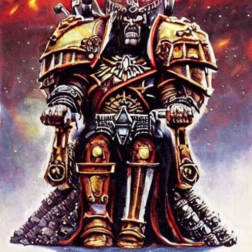 Image similar to joe biden as the emperor of mankind from warhammer 4 0, 0 0 0, warhammer 4 0 k, decrepid on a throne, portrait