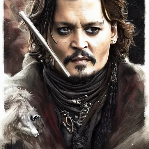 Prompt: johnny depp in game of thrones, highly detailed digital painting, artstation, concept art, smooth, sharp focus, illustration, art by artgerm and greg rutkowski and alphonse mucha