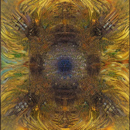Prompt: Divine Chaos Engine by Karol Bak, Jean Deville, Gustav Klimt, and Vincent Van Gogh, fractal structures