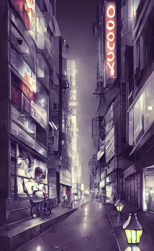 Image similar to tokyo street, lighting, dark sky by artgerm