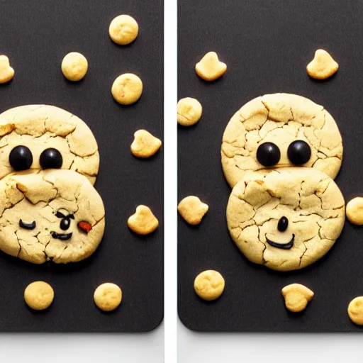 Image similar to Two cookies fighting with faces and cute little arms