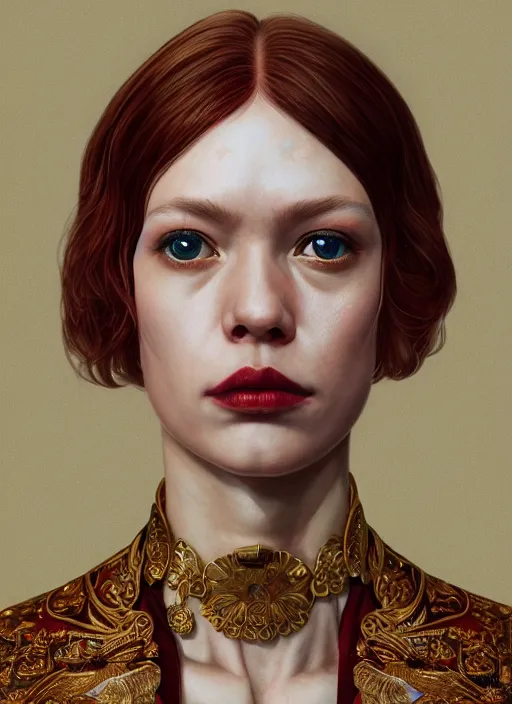 Image similar to gold portrait :: by Martine Johanna and Simon Stålenhag and Chie Yoshii and wlop and Guillermo del toro :: ornate, dynamic, particulate, rich colors, elegant, centered, artstation, smooth, sharp focus, octane render, 3d