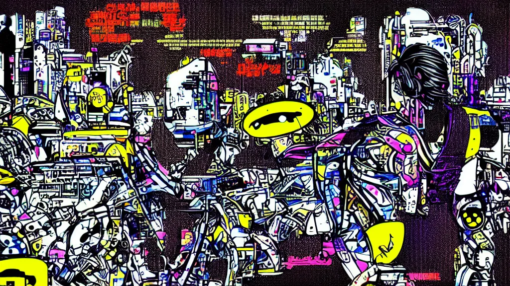 Prompt: cyber - dog futuristic japanese cyberpunk by roy lichtenstein, by andy warhol, ben - day dots, pop art, bladerunner, pixiv contest winner, cyberpunk style, cyberpunk color scheme, mechanical, high resolution, hd, intricate detail, fine detail, 4 k