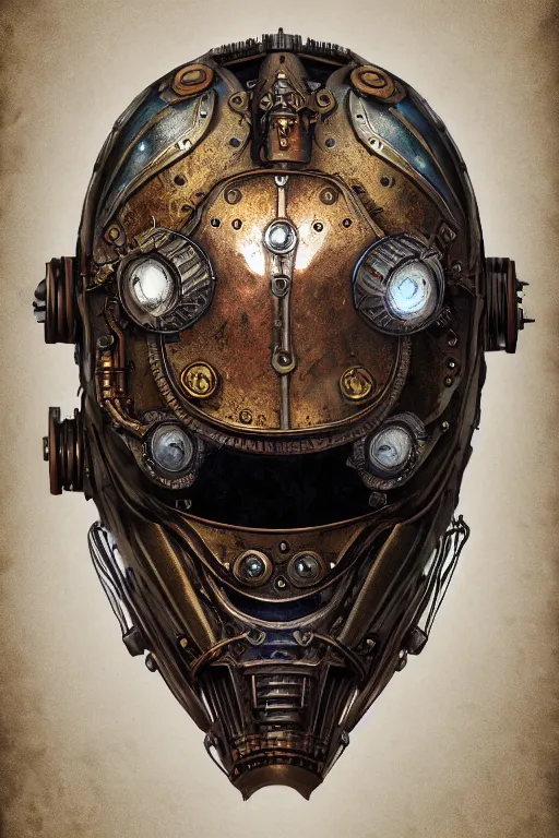 Image similar to steampunk helmet fantasy art mask robot ninja stylized digital illustration sharp focus, elegant intricate digital painting artstation concept art global illumination ray tracing advanced technology chaykin howard and campionpascale and cooke darwyn and davis jack