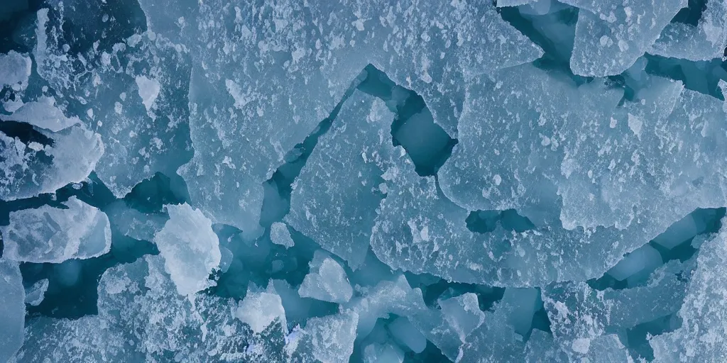 Image similar to “ the thin space between the frozen sea ice above and the water below, dark water, blue light filtering in through thick ice above ”