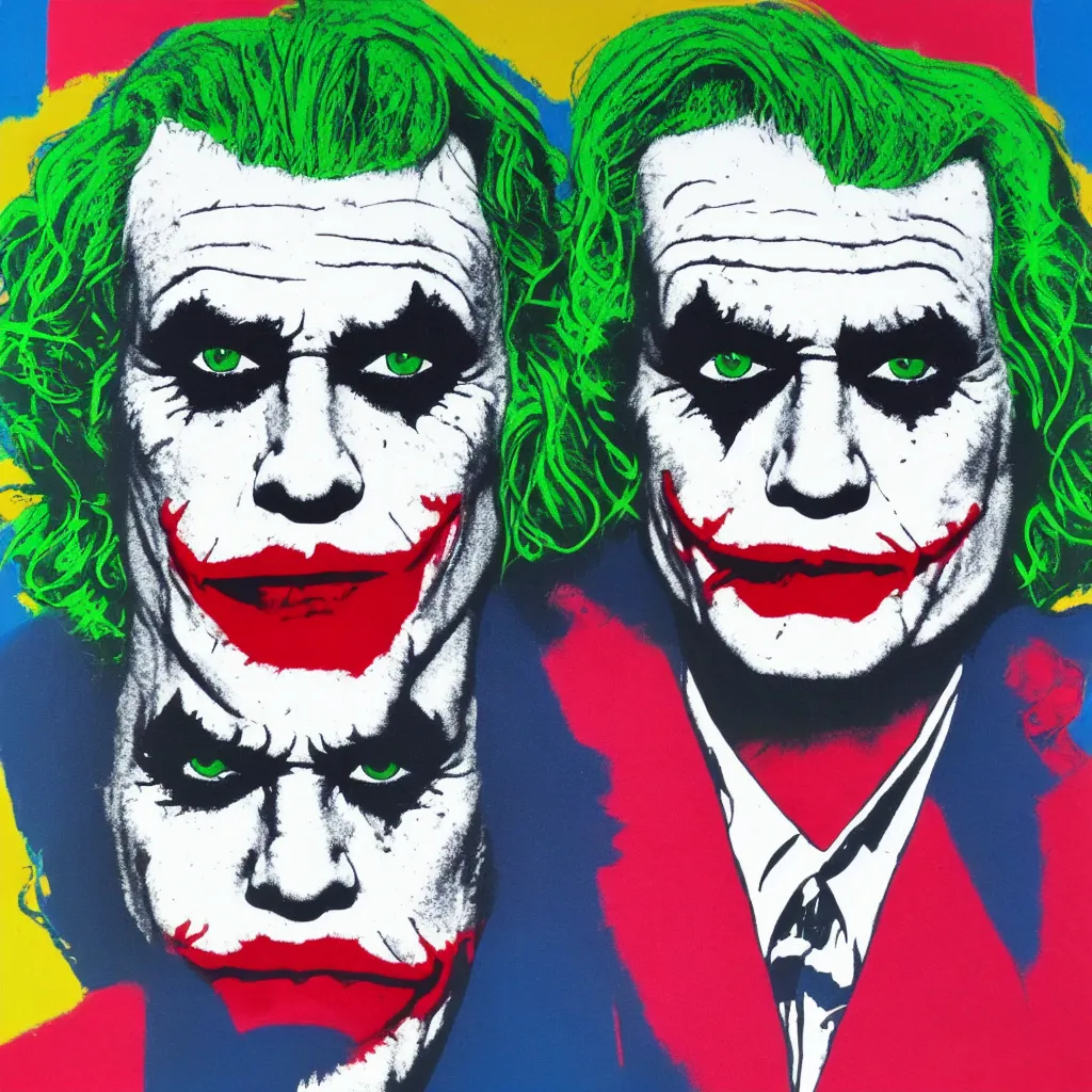 Image similar to individual silk screen portrait of the joker by andy warhol