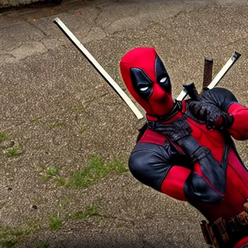 Image similar to deadpool in the walking dead 4 k detailed super realistic