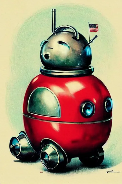 Image similar to ( ( ( ( ( comic of a 1 9 5 0 s retro future android robot fat robot mouse wagon. muted colors., ) ) ) ) ) by jean - baptiste monge,!!!!!!!!!!!!!!!!!!!!!!!!! chrome red