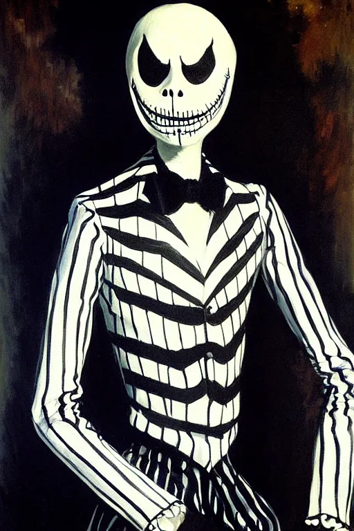 Prompt: highly detailed painting of jack skellington painted by edouard manet