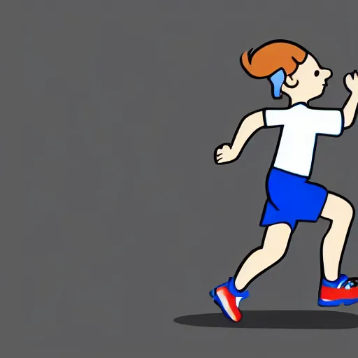 Prompt: a child running, image suitable for use as an icon, simple cartoon style, background is monochrome