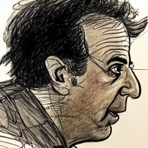 Prompt: a realistic yet scraggly portrait sketch of the side profile of a stern and sophisticated jerry seinfeld, trending on artstation, intricate details, in the style of frank auerbach, in the style of sergio aragones, in the style of martin ansin, in the style of david aja, in the style of mattias adolfsson