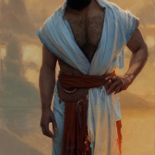 Image similar to detailed realistic cinematic wide shot of beautiful attractive indian man with beard and great haircut blue bath robe slim face symettrical face clean skin black eyes black robe smooth, sharp focus, ultra realistic, spring light, painting by gaston bussiere, craig mullins, j. c. leyendecker