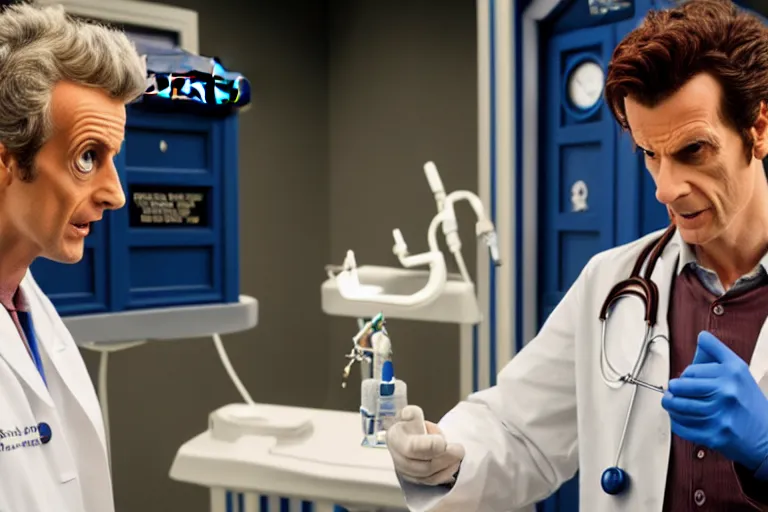 Prompt: doctor who as a dentist in the tardis