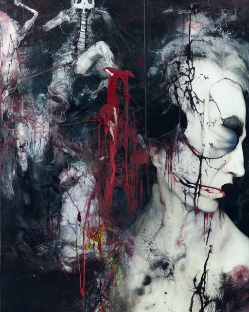 Image similar to death is not mercurial it's patient unlike life, hauntingly surreal, gothic, rich deep colours, painted by francis bacon, adrian ghenie, james jean and petra cortright, part by gerhard richter, part by takato yamamoto. 8 k masterpiece.