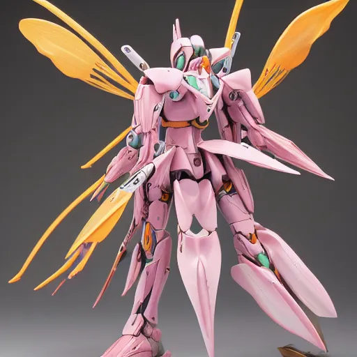 Image similar to futuristic nymphaea themed mecha waterlily upper body, sepals forming helmet, highly detailed, nymphaea, 8 k hd resolution, barbatos gundam with beautiful floral inlay, bandai box art, star wars, makoto kobayashi, frank gehry, raymond swanland