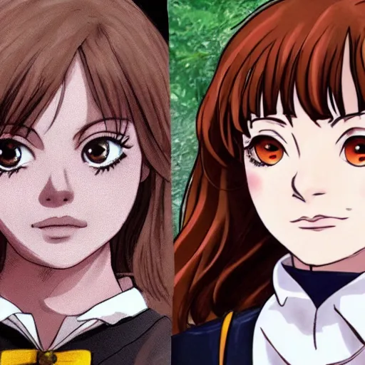 Prompt: emma stone as hermione granger as an anime