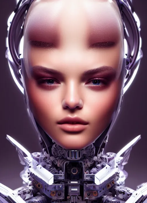 Prompt: portrait of mech model, intricate, ( ( robot features ) ), sharp focus, octane render, realistic, detailed, beautiful, unreal engine, symmetrical!!, maybelline, sephora, loreal, artstation, art by artgerm, rossdraws, art by karol bak, makeup by pat mcgrath, cinematic, concept art, filmic, vsco