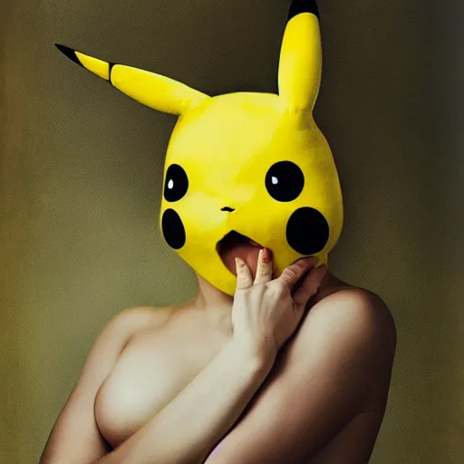 Image similar to elegant woman dressed up as pikachu, art photo by Annie Liebovitz and Alphonse Mucha, digital photo, clean, sharp, smooth, glossy photo