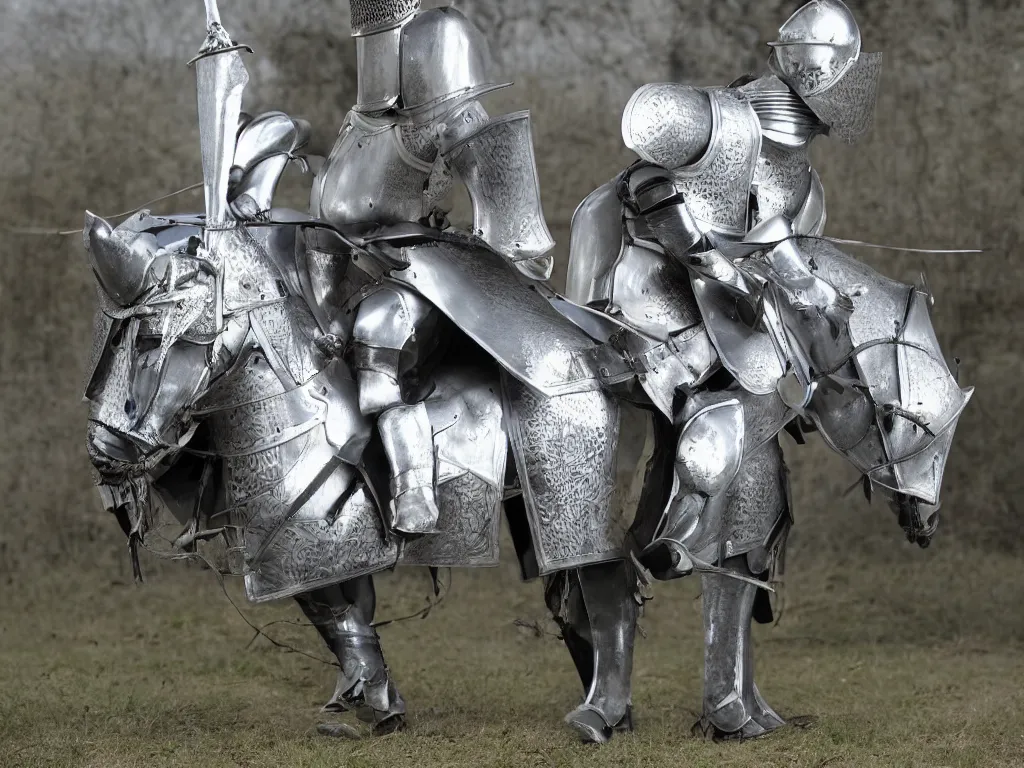 Prompt: anthropomorphic cartoon gray horse dressed up as a knight