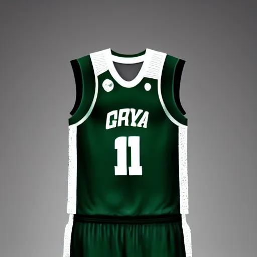 Image similar to A black and green basketball jersey, white background, 3d,