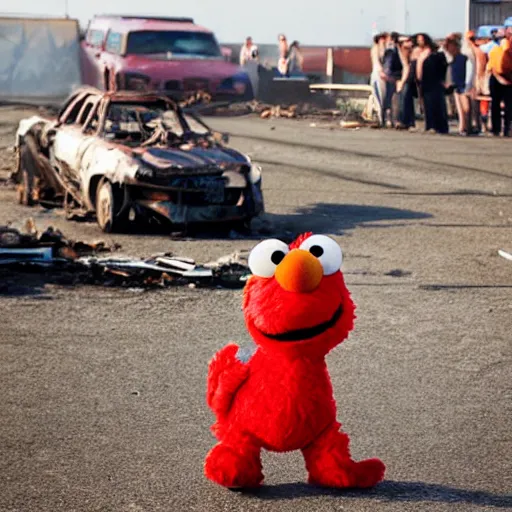 Image similar to elmo at a demolition derby