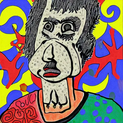 Image similar to daniel johnston in the style of daniel johnston and outsider art, no photo, 4k