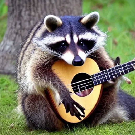 Prompt: raccoon possum hybrid monster playing a ukulele