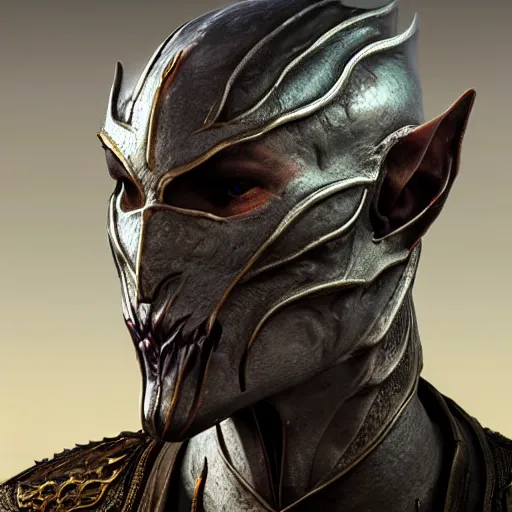 Image similar to hyperrealistic mixed media image of daedric prince from skyrim, stunning 3 d render inspired art by greg rutkowski and xiang duan and thomas eakes, perfect facial symmetry, flesh texture, realistic, highly detailed attributes and atmosphere, dim volumetric cinematic lighting, 8 k octane detailed render, post - processing, masterpiece,