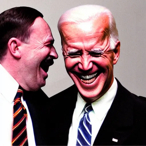 Image similar to “Very photorealistic photo of Hitler and Joe Biden laughing together, award-winning details”