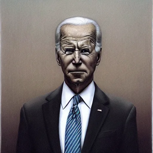 Prompt: surreal, horrifying presidential portrait of joe biden!!!!!!!!!!!!!!!! by Zdzisław Beksiński