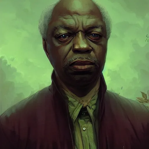 Prompt: uncle ruckus wearing a green cardigan portrait greg rutkowski Dragan Bibin Pete Mohrbacher Raymond Swanlandy stephan matiniere