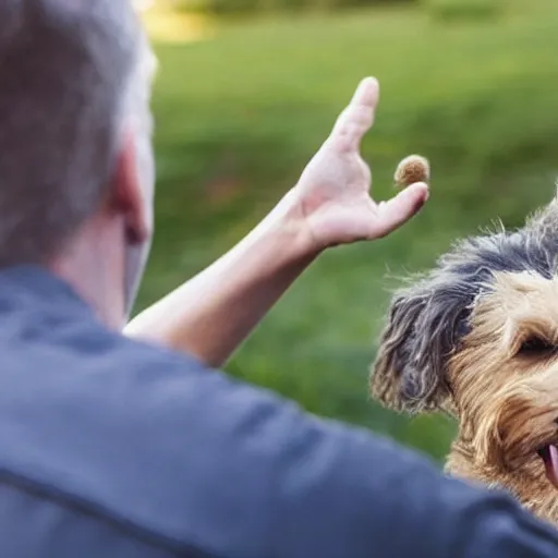 Image similar to man playing with an invisible dog